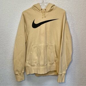 Nike Hoodie Men’s M Cream & Black Swoosh Fleece Sportswear Pullover Sweatshirt